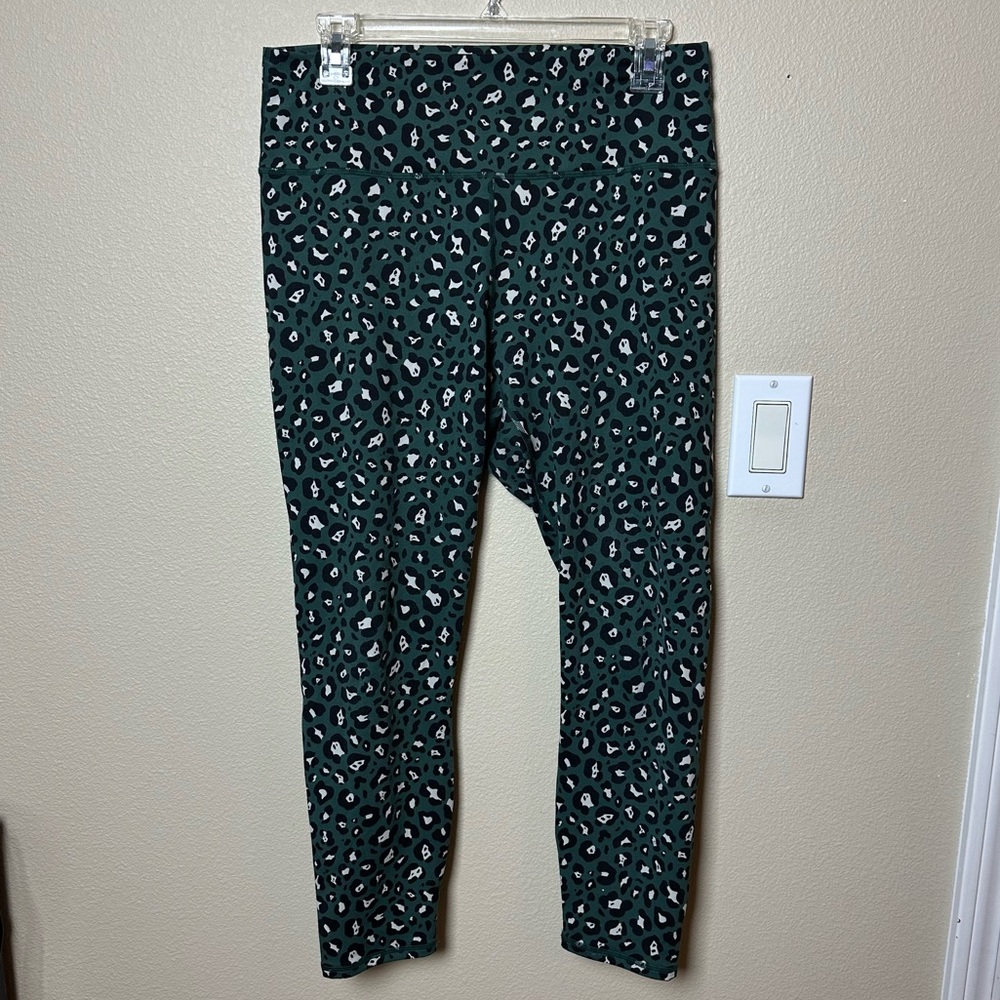 Fabletics Powerhold Green Animal Print Leggings | Size L